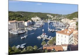 The green vegetation frames the medieval town and harbour, Bonifacio, Corsica, France, Mediterranea-Roberto Moiola-Mounted Photographic Print