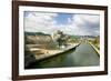 The Guggenheim Museum of Contemporary Art of Bilbao (Bilbo) on the river Ibaizabal, located on t...-null-Framed Photographic Print