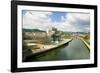 The Guggenheim Museum of Contemporary Art of Bilbao (Bilbo) on the river Ibaizabal, located on t...-null-Framed Photographic Print