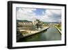 The Guggenheim Museum of Contemporary Art of Bilbao (Bilbo) on the river Ibaizabal, located on t...-null-Framed Photographic Print