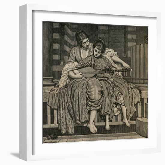 The Guitar Lesson. by A. Bellenger. Painting by Frederick Leighton (1830-1896)-null-Framed Giclee Print