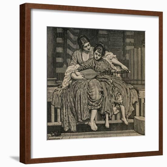 The Guitar Lesson. by A. Bellenger. Painting by Frederick Leighton (1830-1896)-null-Framed Giclee Print