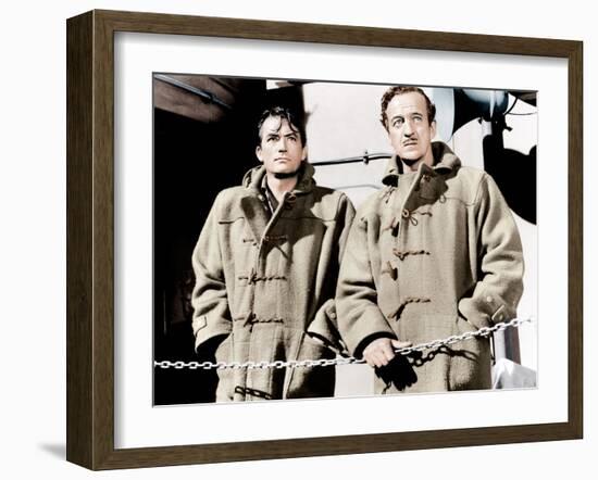 THE GUNS OF NAVARONE, from left: Gregory Peck, David Niven, 1961-null-Framed Photo