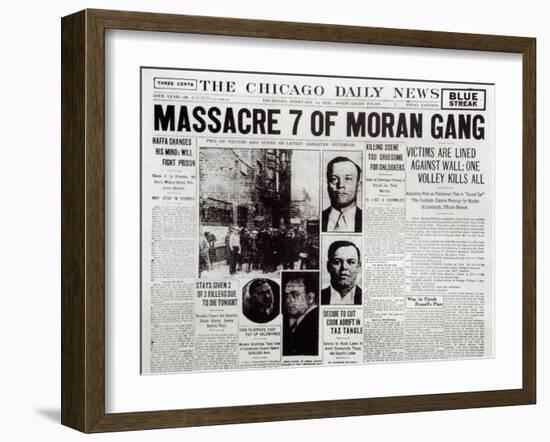 The Gusenberg Brothers, St Valentine Day's Massacre, front page of 'The Chicago Daily News'-null-Framed Giclee Print