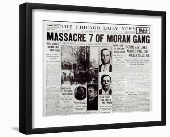 The Gusenberg Brothers, St Valentine Day's Massacre, front page of 'The Chicago Daily News'-null-Framed Giclee Print