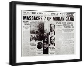 The Gusenberg Brothers, St Valentine Day's Massacre, front page of 'The Chicago Daily News'-null-Framed Giclee Print