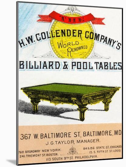 The H.W. Collender Company's World Renown Billiard and Pool Tables-null-Mounted Art Print
