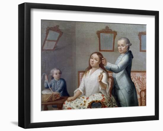 The Hairdresser, Painting, Mexico, 18th Century-null-Framed Giclee Print