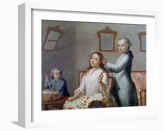 The Hairdresser, Painting, Mexico, 18th Century-null-Framed Giclee Print