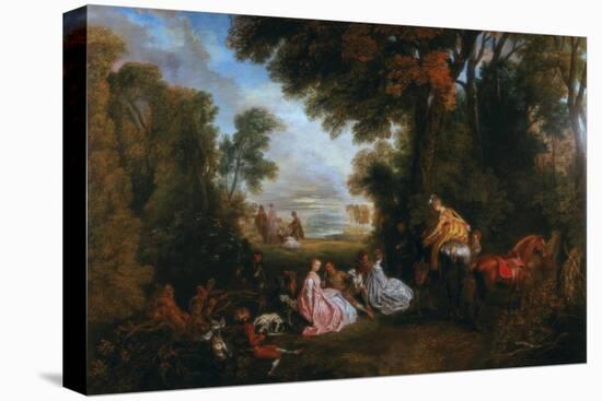 The Halt During the Chase (Rendez-Vous De Chasse), 1717-1720-Jean-Antoine Watteau-Stretched Canvas