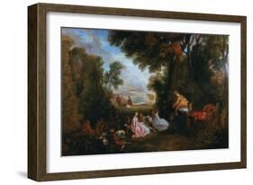 The Halt During the Chase (Rendez-Vous De Chasse), 1717-1720-Jean-Antoine Watteau-Framed Giclee Print