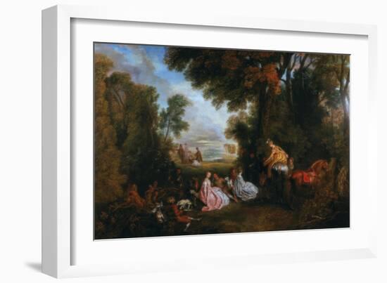 The Halt During the Chase (Rendez-Vous De Chasse), 1717-1720-Jean-Antoine Watteau-Framed Giclee Print