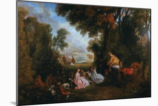 The Halt During the Chase (Rendez-Vous De Chasse), 1717-1720-Jean-Antoine Watteau-Mounted Giclee Print