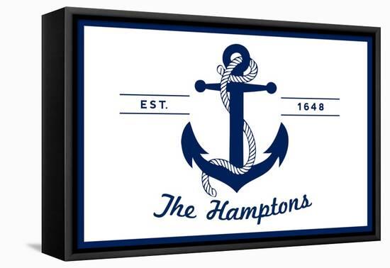 The Hamptons, New York - Blue and White Anchor-Lantern Press-Framed Stretched Canvas