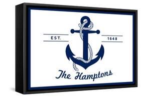 The Hamptons, New York - Blue and White Anchor-Lantern Press-Framed Stretched Canvas