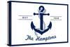 The Hamptons, New York - Blue and White Anchor-Lantern Press-Stretched Canvas