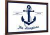 The Hamptons, New York - Blue and White Anchor-Lantern Press-Framed Art Print