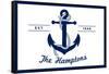 The Hamptons, New York - Blue and White Anchor-Lantern Press-Framed Stretched Canvas