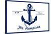 The Hamptons, New York - Blue and White Anchor-Lantern Press-Stretched Canvas