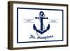 The Hamptons, New York - Blue and White Anchor-Lantern Press-Framed Art Print