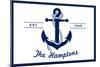 The Hamptons, New York - Blue and White Anchor-Lantern Press-Mounted Art Print