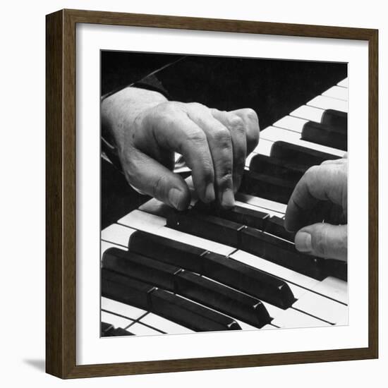 The Hands of Pianist Josef Hofmann on Piano Keyboard-Gjon Mili-Framed Premium Photographic Print