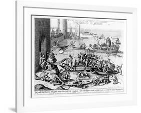 The Happy and Trouble Free Life of the Cripple (Engraving) (B/W Photo)-Hieronymus Bosch-Framed Giclee Print