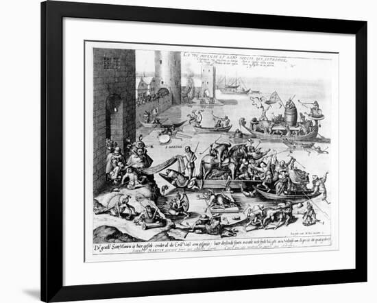 The Happy and Trouble Free Life of the Cripple (Engraving) (B/W Photo)-Hieronymus Bosch-Framed Giclee Print