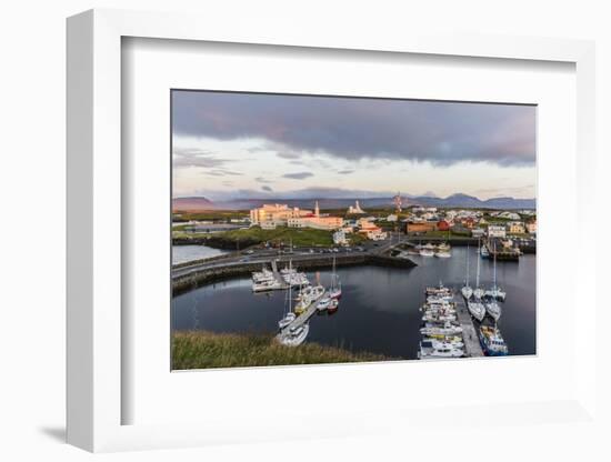The Harbor Town of Stykkisholmur as Seen from Small Island of Stykkia on Snaefellsnes Peninsula-Michael Nolan-Framed Photographic Print
