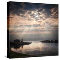 The Harbour and Lighthouse at Portpatrick, Dumfries and Galloway, Scotland, on a Stormy Day..-Travellinglight-Stretched Canvas