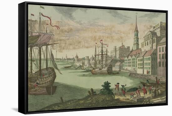 The harbour in Boston, Massachusetts, c.1770-80-Franz Xavier Habermann-Framed Stretched Canvas