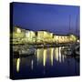 The Harbour with Restaurants at Dusk, St. Martin, Ile de Re, Poitou-Charentes, France, Europe-Stuart Black-Stretched Canvas