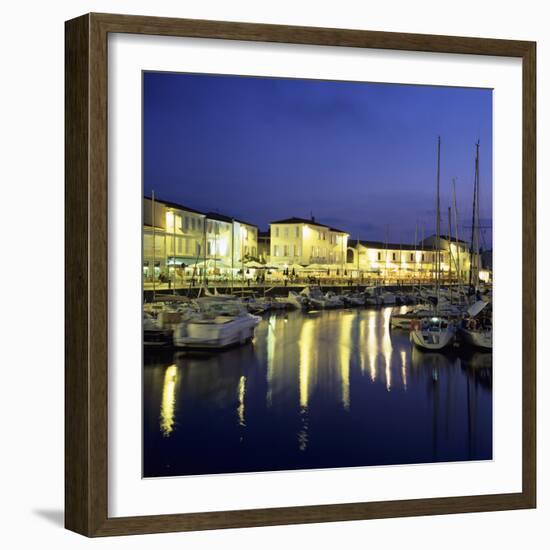 The Harbour with Restaurants at Dusk, St. Martin, Ile de Re, Poitou-Charentes, France, Europe-Stuart Black-Framed Photographic Print