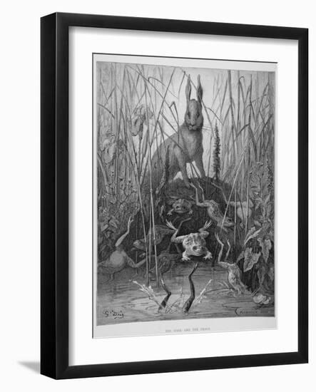 The Hare and the Frogs, from 'The Fables' of La Fontaine, Engraved by Stephane Pannemaker…-Gustave Doré-Framed Giclee Print