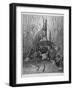 The Hare and the Frogs, from 'The Fables' of La Fontaine, Engraved by Stephane Pannemaker…-Gustave Doré-Framed Giclee Print
