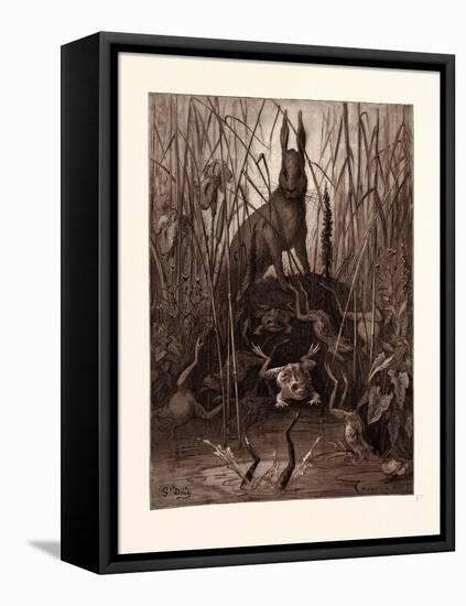 The Hare and the Frogs-Gustave Dore-Framed Stretched Canvas