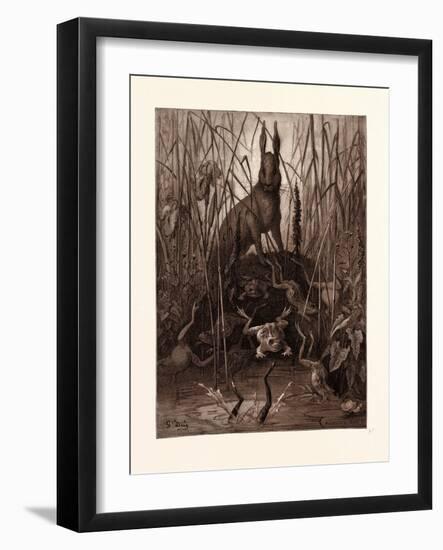 The Hare and the Frogs-Gustave Dore-Framed Giclee Print