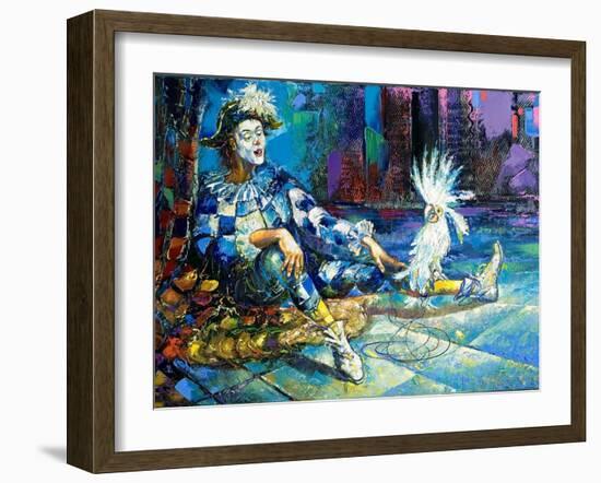 The Harlequin And A White Parrot-balaikin2009-Framed Art Print