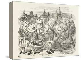 The Hatter with Alice the White King the Rabbit Messenger and the Lion-John Tenniel-Stretched Canvas