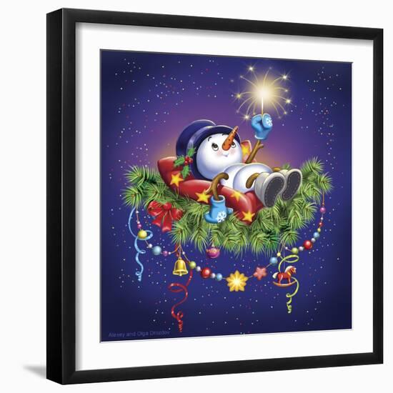 The having a rest snowman-Olga And Alexey Drozdov-Framed Giclee Print