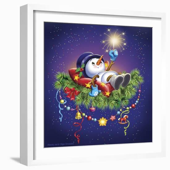 The having a rest snowman-Olga And Alexey Drozdov-Framed Giclee Print