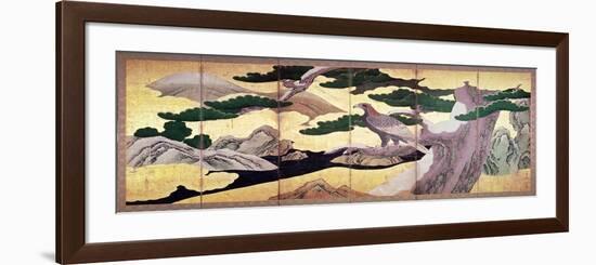 The Hawks in the Pines, 6 Panel Folding Screen-Kano Eitoku-Framed Giclee Print