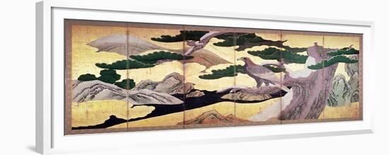 The Hawks in the Pines, 6 Panel Folding Screen-Kano Eitoku-Framed Giclee Print