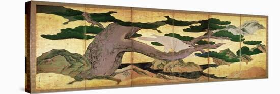 The Hawks in the Pines, Six Panel Folding Screen-Kano Eitoku-Stretched Canvas