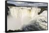 The headwater of Iguazu Falls with a rainbow from the Argentinian-James White-Framed Stretched Canvas