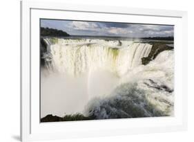 The headwater of Iguazu Falls with a rainbow from the Argentinian-James White-Framed Premium Photographic Print