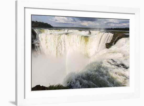 The headwater of Iguazu Falls with a rainbow from the Argentinian-James White-Framed Photographic Print