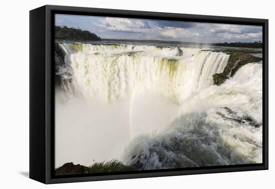 The headwater of Iguazu Falls with a rainbow from the Argentinian-James White-Framed Stretched Canvas