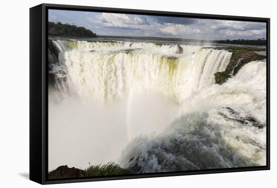 The headwater of Iguazu Falls with a rainbow from the Argentinian-James White-Framed Stretched Canvas