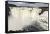 The headwater of Iguazu Falls with a rainbow from the Argentinian-James White-Framed Stretched Canvas